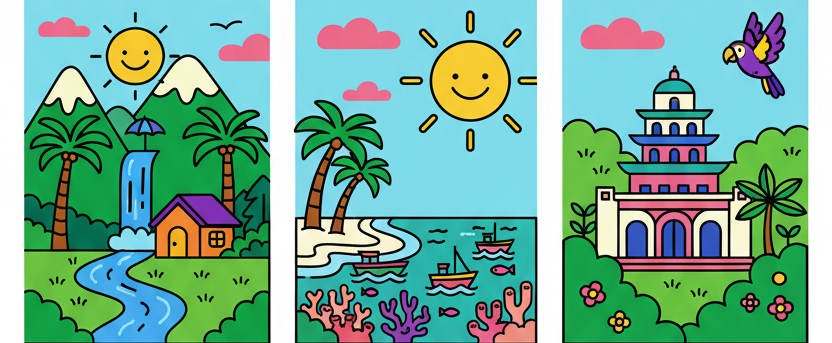 Visual illustration: Caribbean Islands : Jamaica, Barbados, and the Dominican Republic.